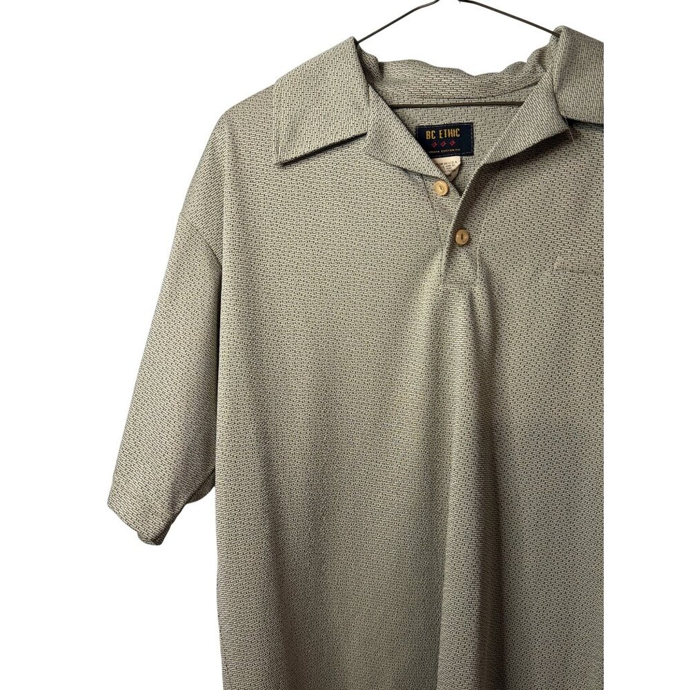 VTG BC-Ethic Men Medium Polo Shirt Geometric Preppy Beige USA Custom Fit Classic
